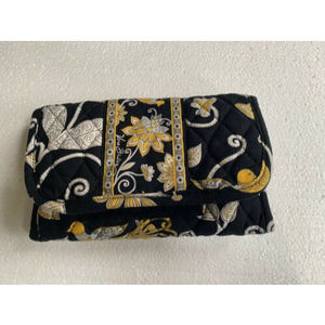 Vera Bradley Trifold Wallet Yellow Bird Floral & Hoop Loop Closure 7.5”x 4.5”